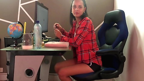 Brunette with a big ass and big boobs sucks and gets pounded