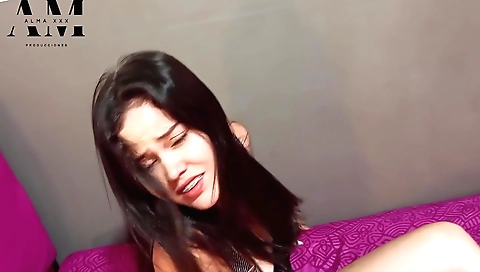 Brunette stepsister in her room has sex with her stepbrother