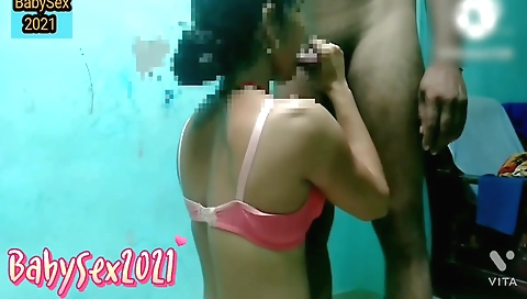 Brunette teen in a black dress is rammed by stepbrother