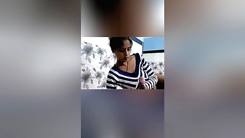Indian babe with natural tits shows off hairy pussy