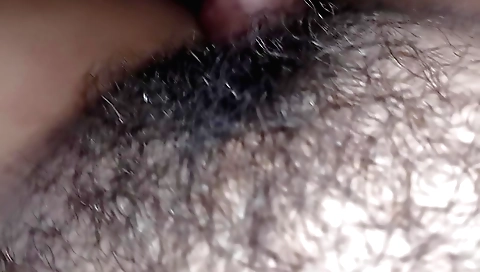 Hairy babe gets her pussy licked and fucked while the guy is away