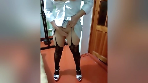 Indian wife in sexy stockings filming with husband
