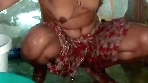 Bhabhi is in the bathroom and she touches the man's penis