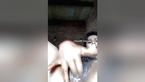 Indian brunette in sexy bikini is fingering in front