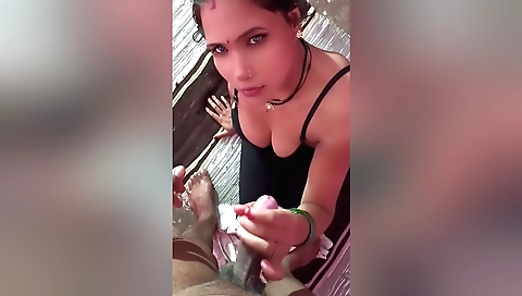 Amateur handjob in homemade video with my busty brunette girl