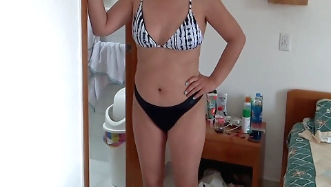Naked bareback solo video with a girl on the beach