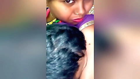 Amateur brunette porn video with her big boobs teased