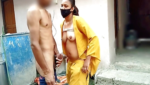 Indian girl was getting wet from the rain and her pussy