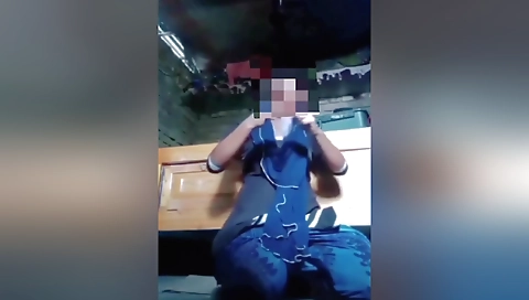 Solo woman is playing with a toy and making fun of herself