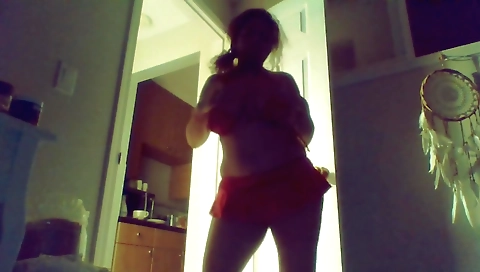 Slutty brunette shows off her legs and her big booty