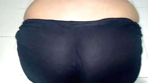 My hot brunette is naked with a big ass on the camera
