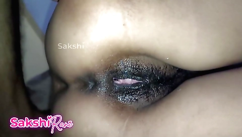 Indian hairy bitch gets crotch filled with semen after licking