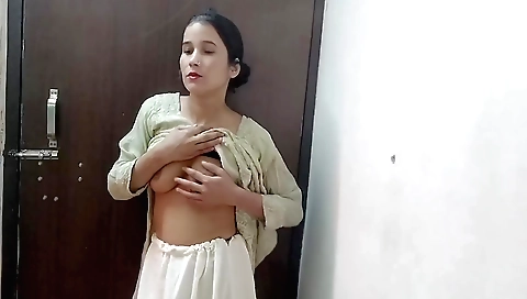 Indian solo girl in sexy dress is making out on the bed