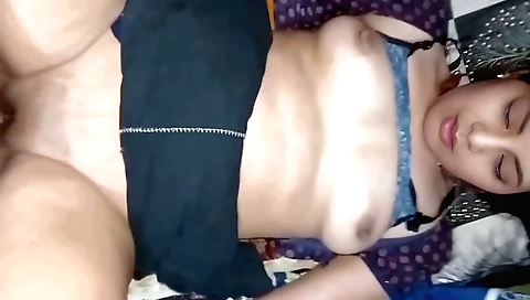 Brunette with small tits gives a good blowjob to my stepbro