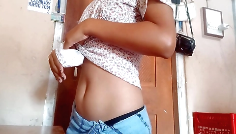 Skinny girl with a small body in the bath in her bedroom
