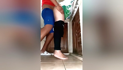 Indian maid in white mask gets fucked by a black guy