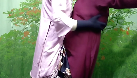 Housewife with a neighbor has some fun in her house