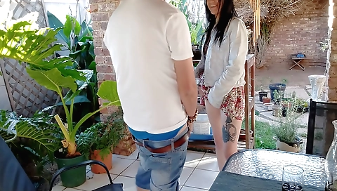 Indian girl with a small ass is getting a blowjob and handjob