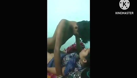 Indian brunette teen and her husband are horny in sex show